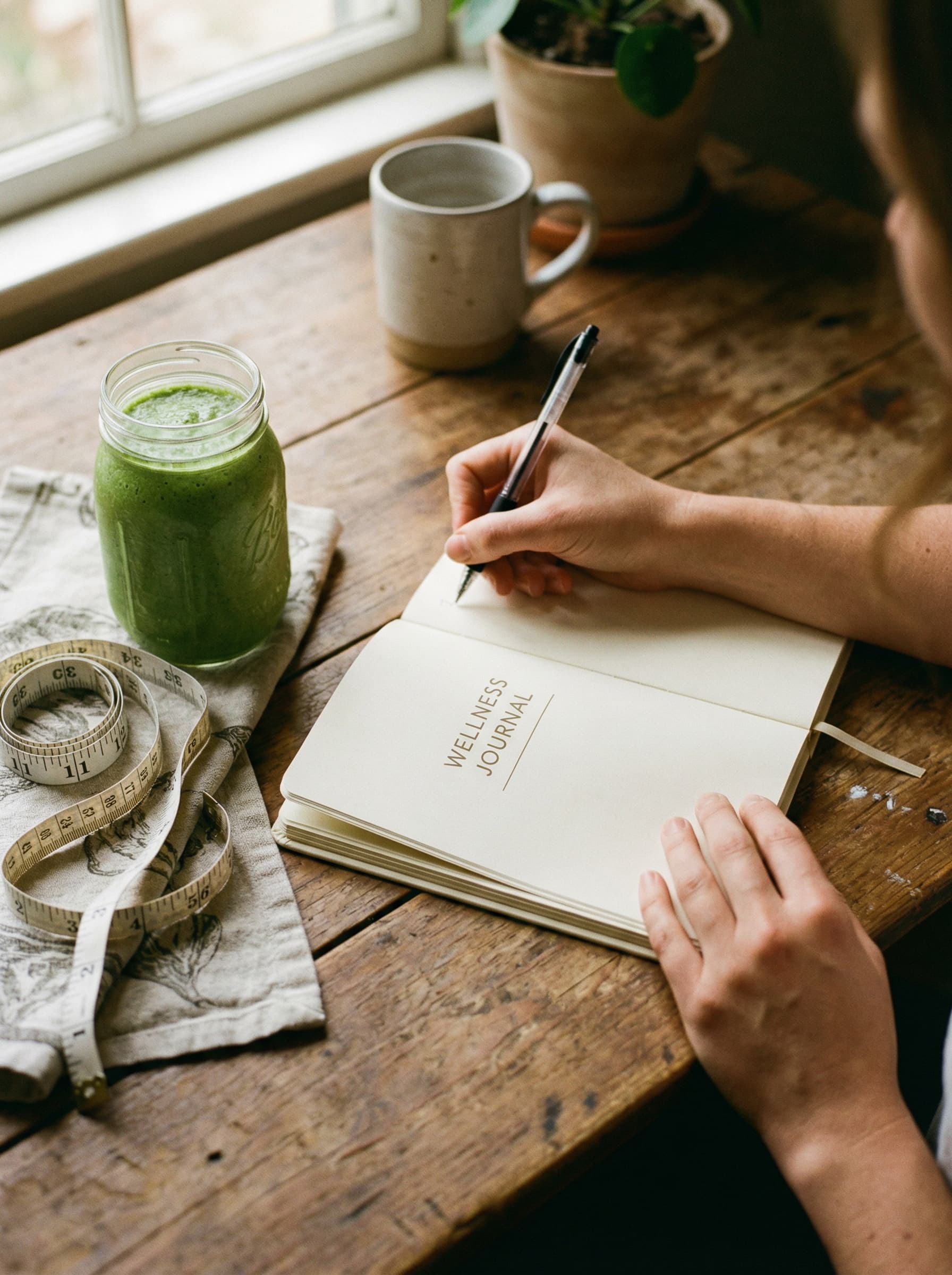 Hands writing progress notes in a journal